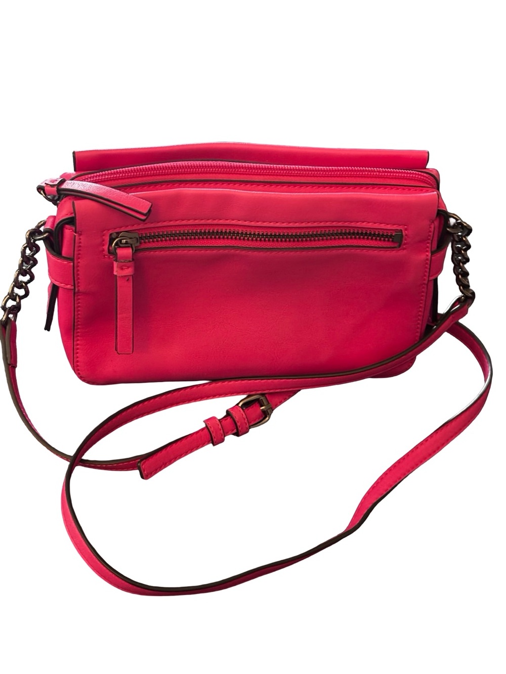 Simply Vera Vera Wang Hot Pink Leather Crossbody Bag with Chain Accent